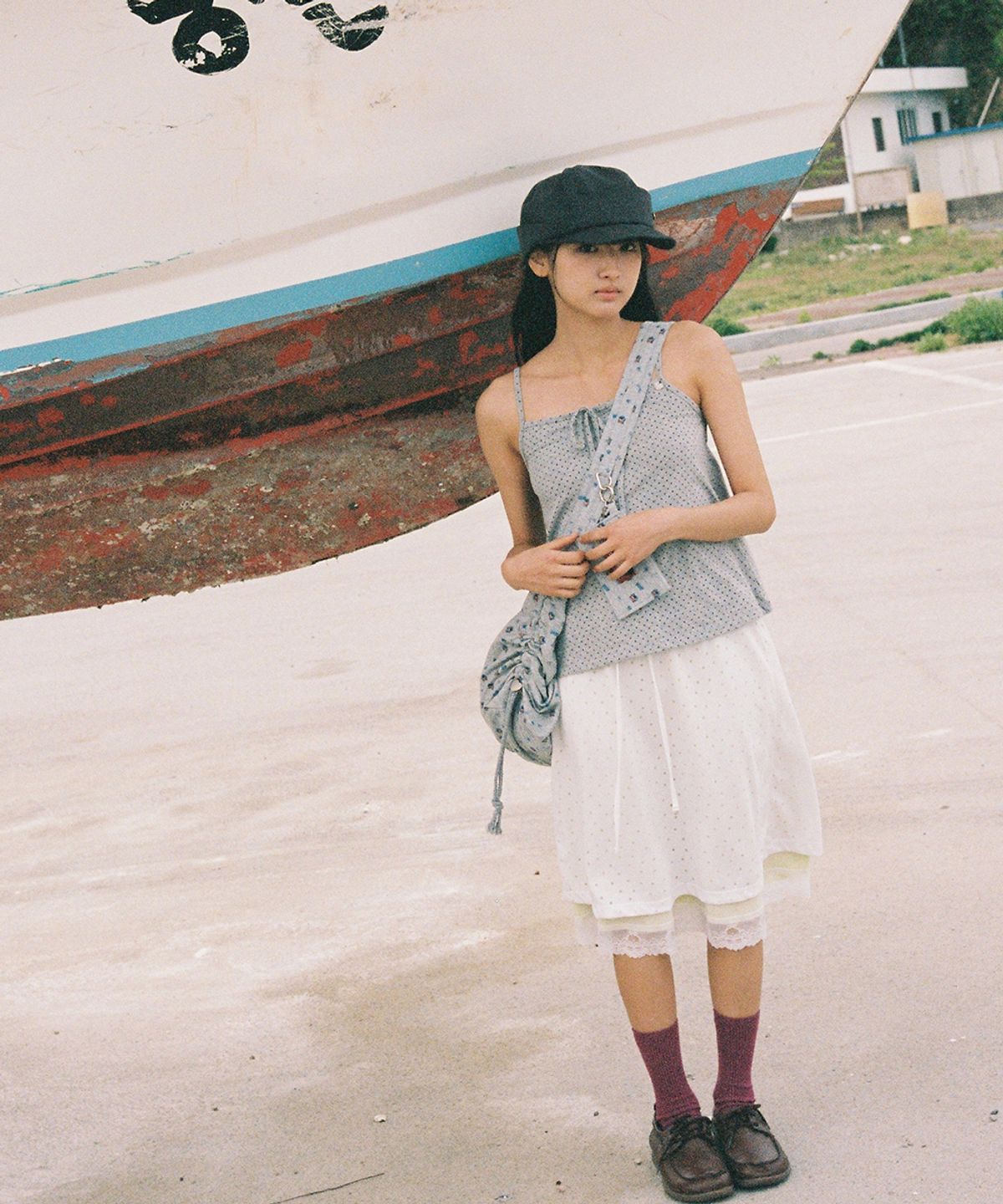 론론(RONRON) BETTY BOOP CHARM DOT CAMI TOP SLEEVELESS GREY