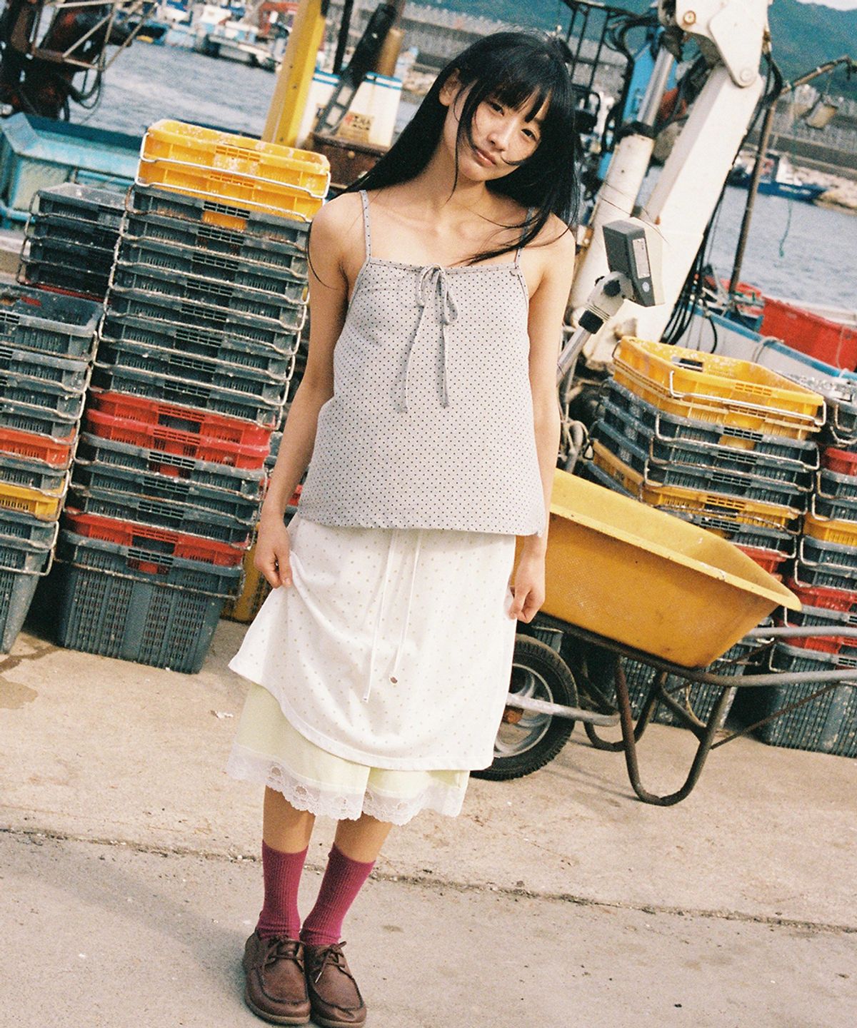 론론(RONRON) BETTY BOOP CHARM DOT CAMI TOP SLEEVELESS GREY