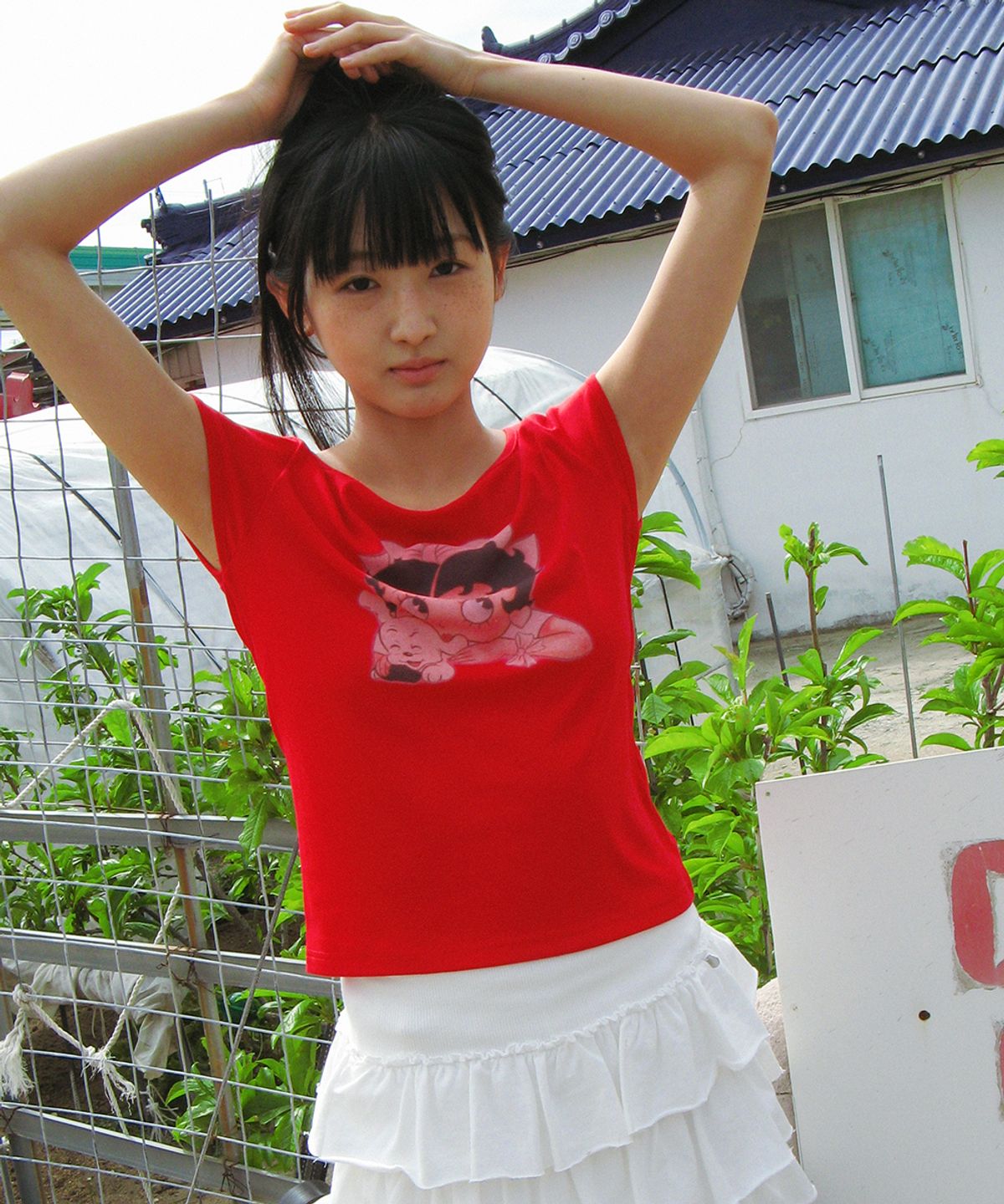 론론(RONRON) BETTY BOOP RIBBON BOAT NECK T SHIRT RED