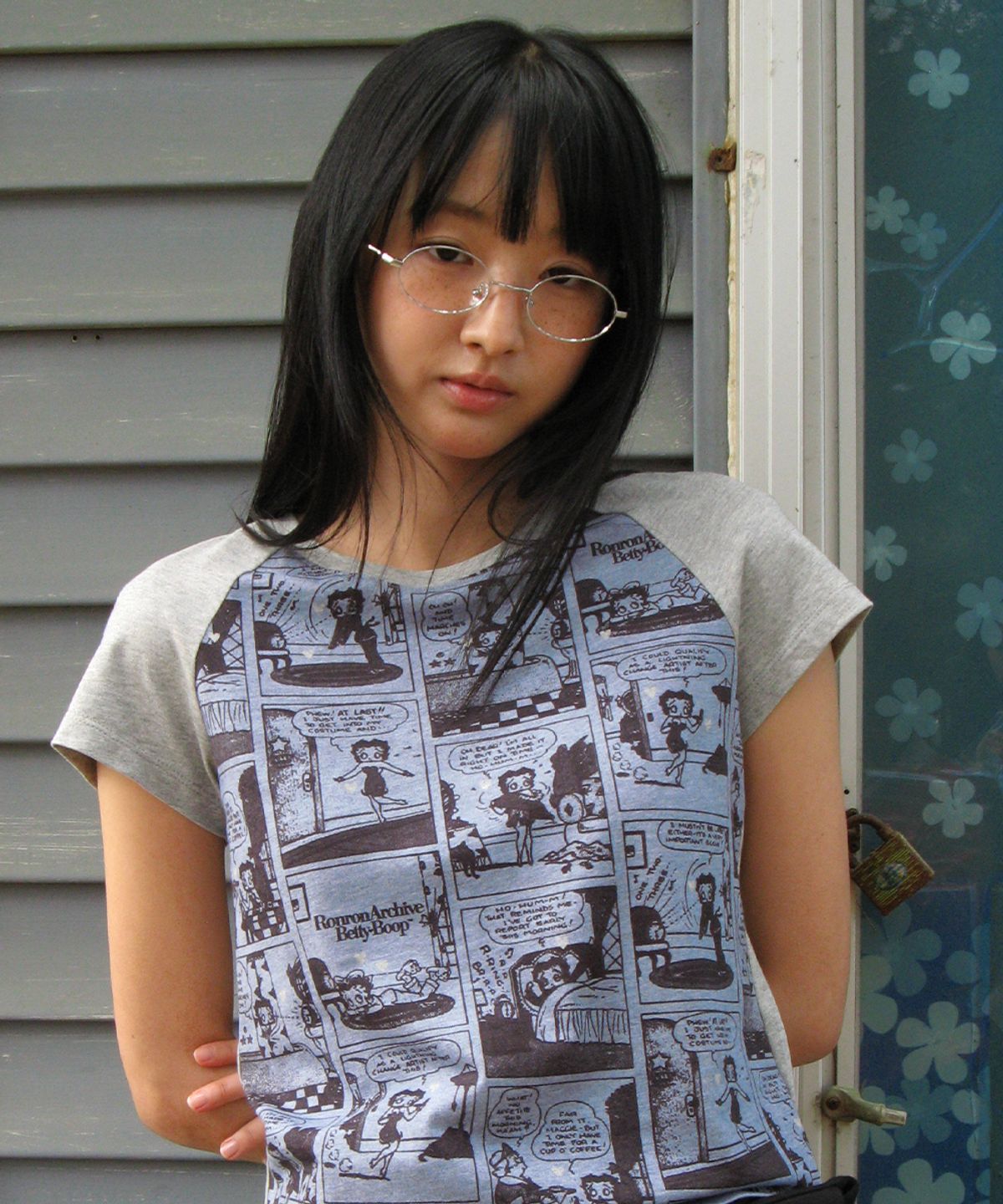 론론(RONRON) BETTY BOOP ALL OVER CARTOON RAGLAN T SHIRT GREY