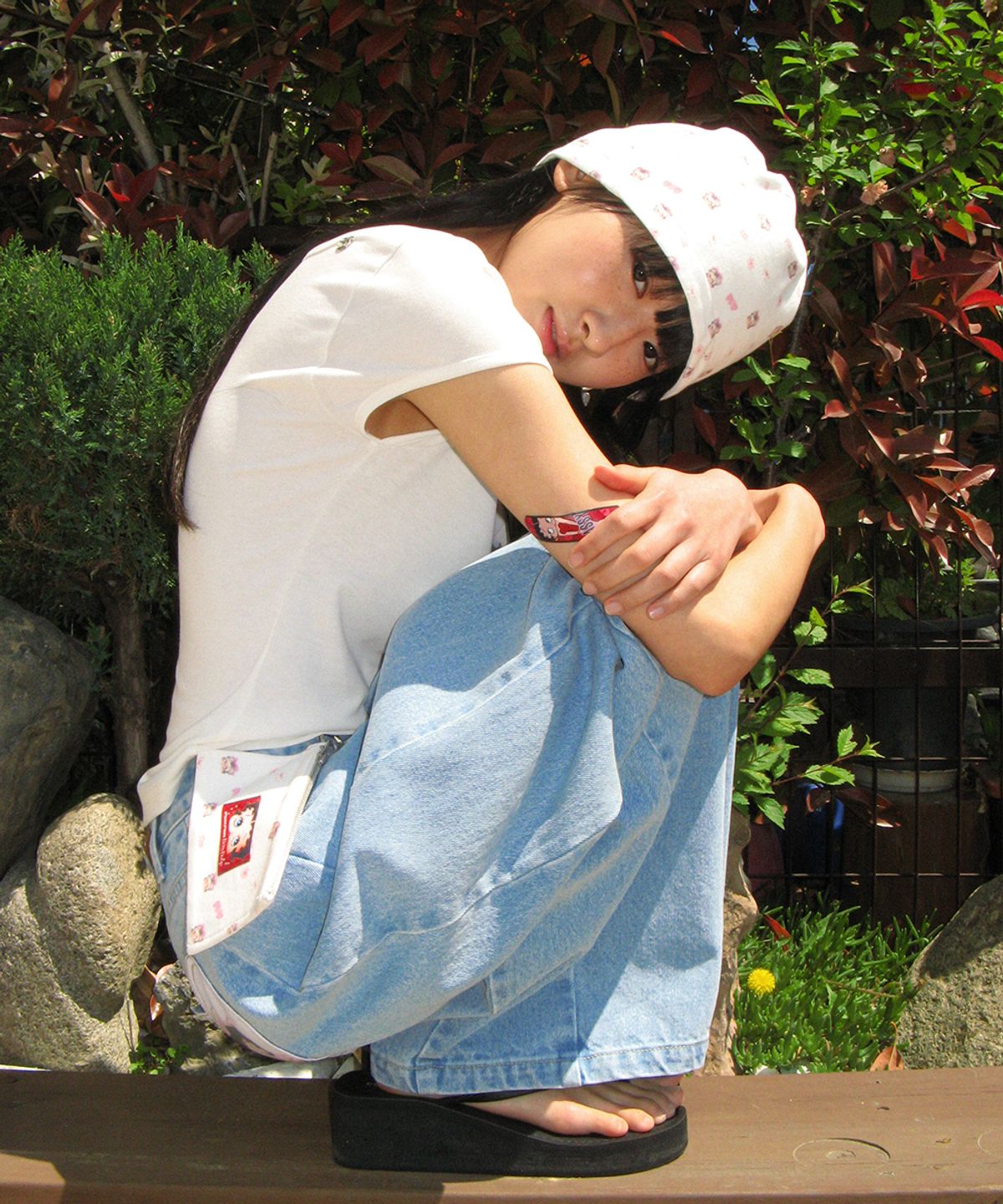 론론(RONRON) BETTY BOOP RIBBON BOAT NECK T SHIRT WHITE