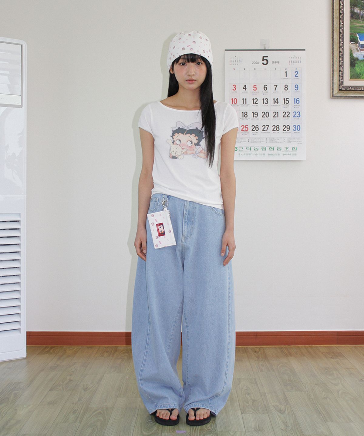 론론(RONRON) BETTY BOOP RIBBON BOAT NECK T SHIRT WHITE