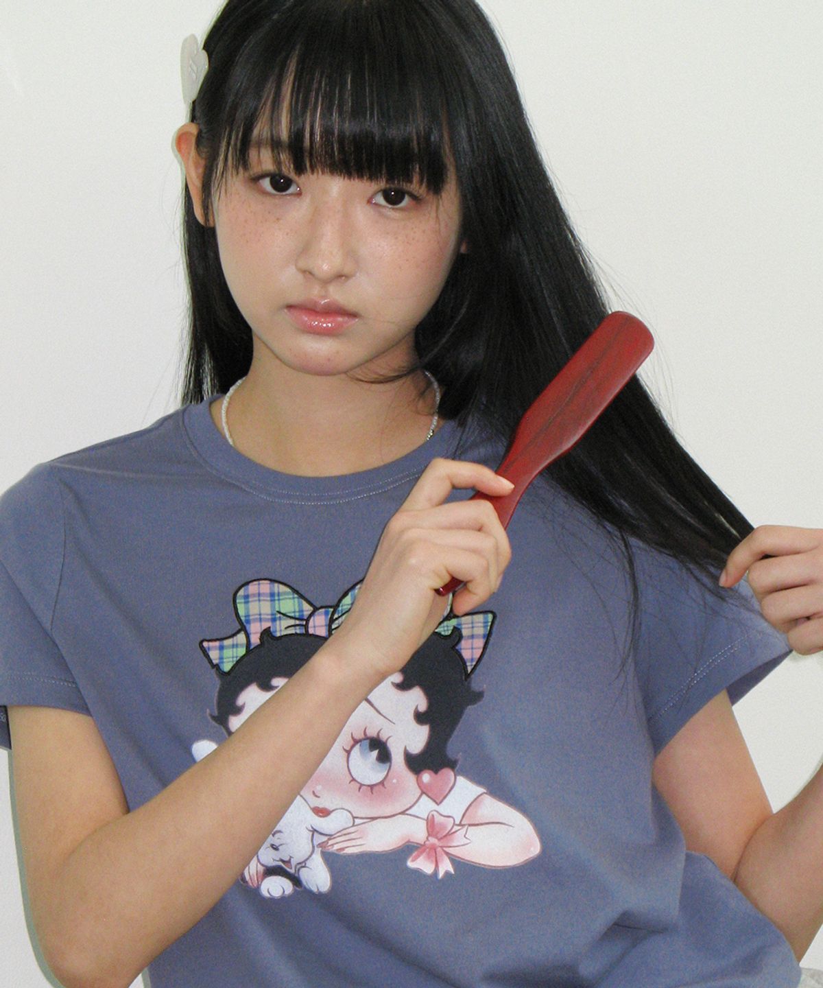 론론(RONRON) BETTY BOOP RIBBON APPLIQUE CROP T SHIRT NAVY