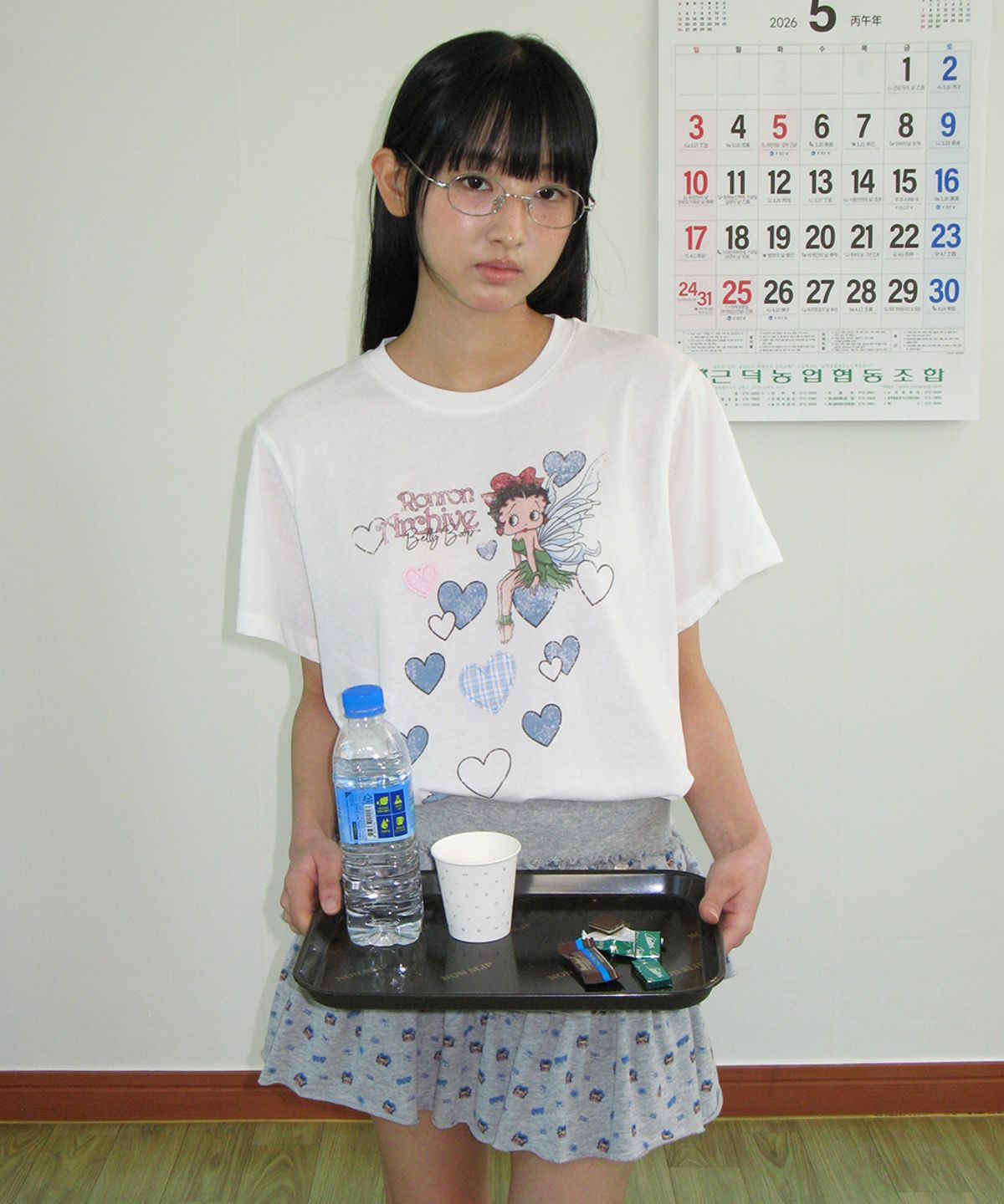 론론(RONRON) BETTY BOOP FAIRY HEART APPLIQUE BASIC FIT T SHIRT WHITE