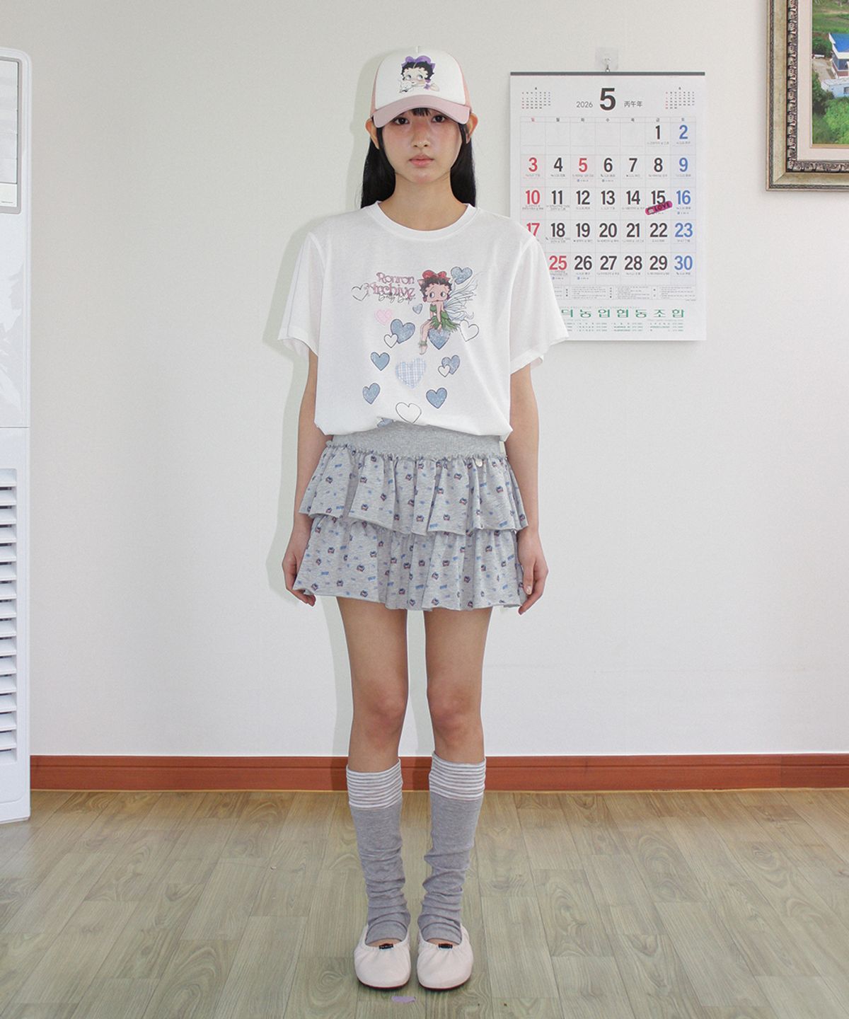 론론(RONRON) BETTY BOOP FAIRY HEART APPLIQUE BASIC FIT T SHIRT WHITE