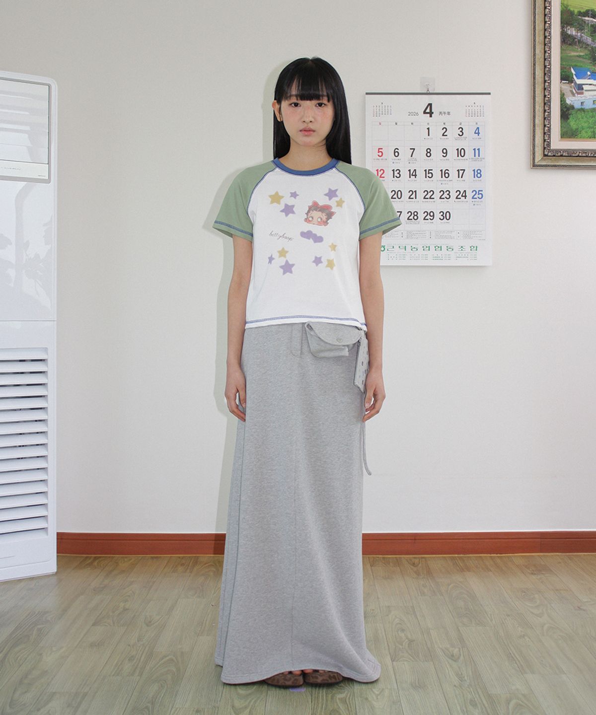 론론(RONRON) BETTY BOOP MINI STAR STITCH RAGLAN T SHIRT GREEN