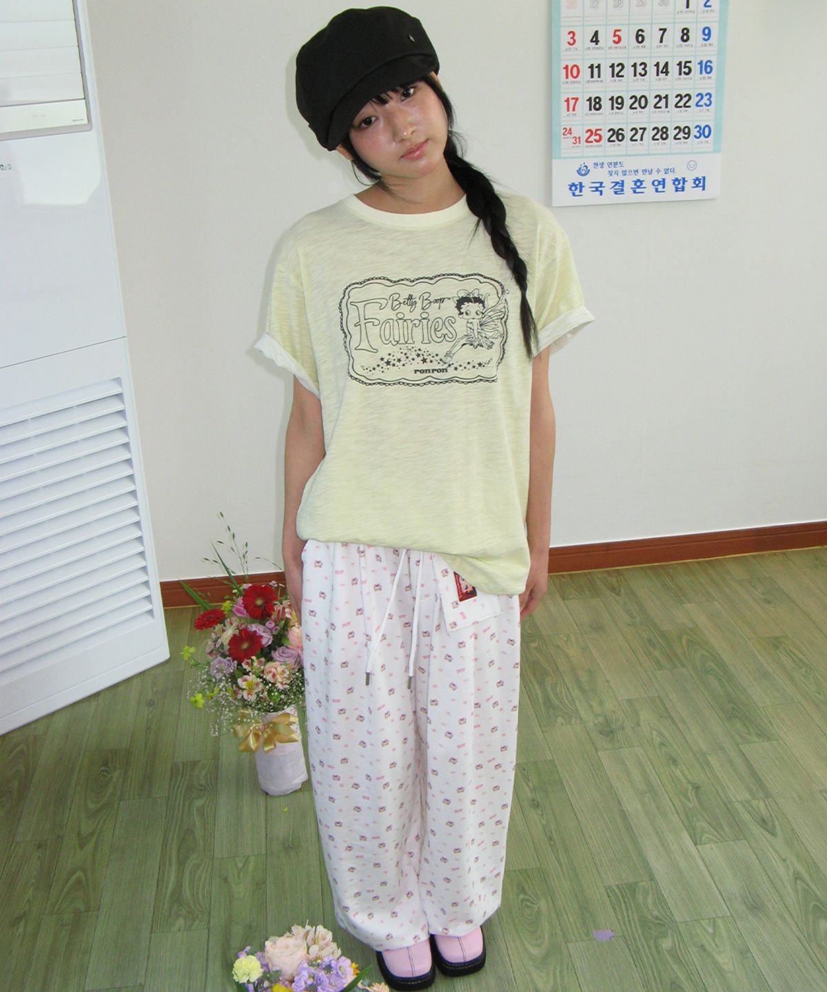 론론(RONRON) BETTY BOOP FAIRY SLUB BASIC FIT T SHIRT SOFT YELLOW