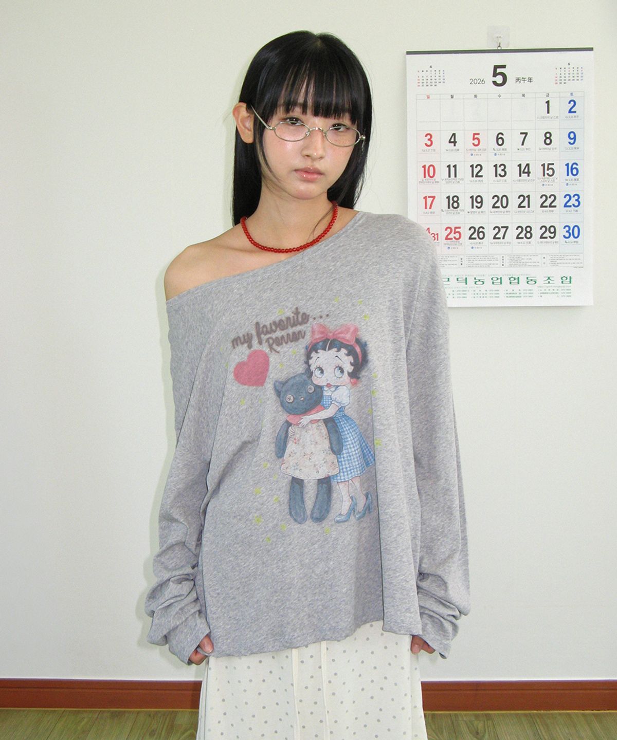 론론(RONRON) BETTY BOOP CAT PLUSH LONG SLEEVE GREY