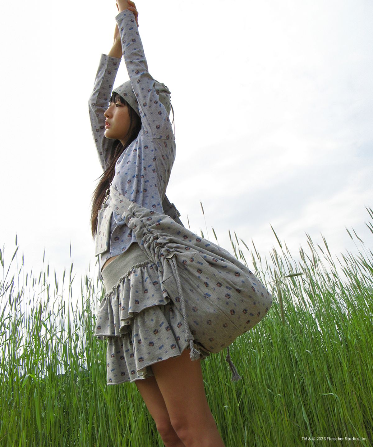 론론(RONRON) BETTY BOOP PATTERN SLIM CARDIGAN GREY
