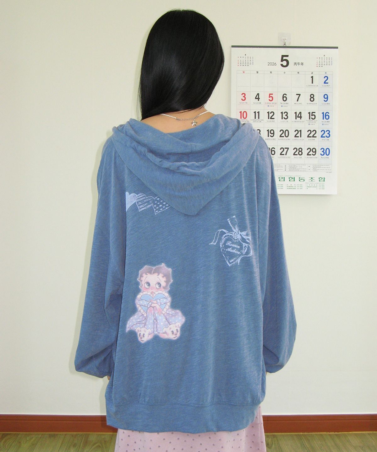 론론(RONRON) BETTY BOOP DREAMY RIBBON HOODIE ZIP UP BLUE