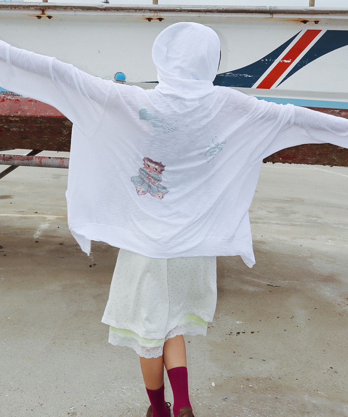 론론(RONRON) BETTY BOOP DREAMY RIBBON HOODIE ZIP UP WHITE