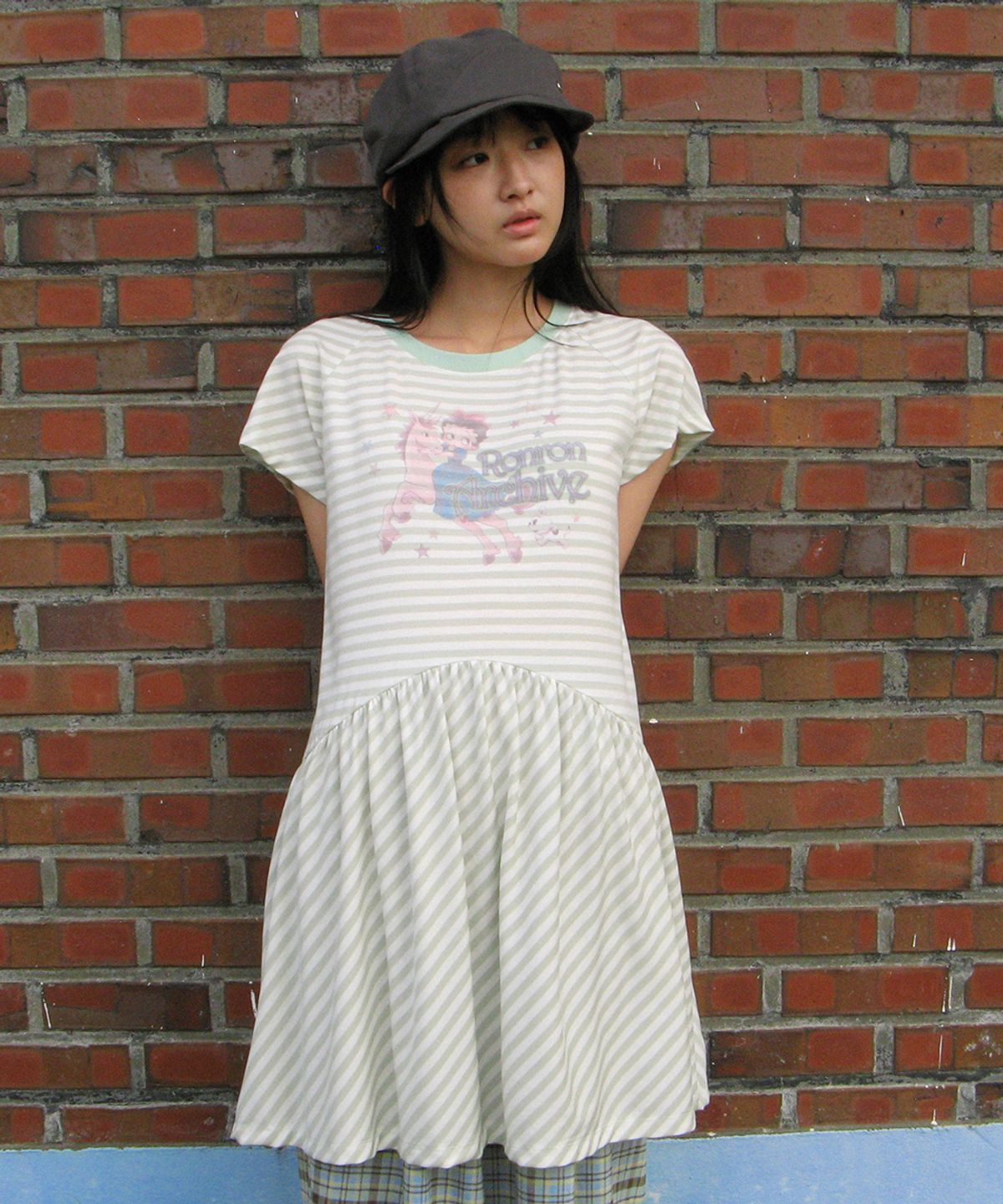 론론(RONRON) BETTY BOOP PRINCESS UNICORN STRIPE DRESS GREEN