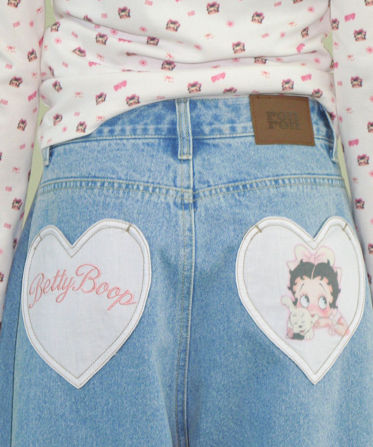 론론(RONRON) BETTY BOOP HEART POCKET DENIM LIGHT BLUE