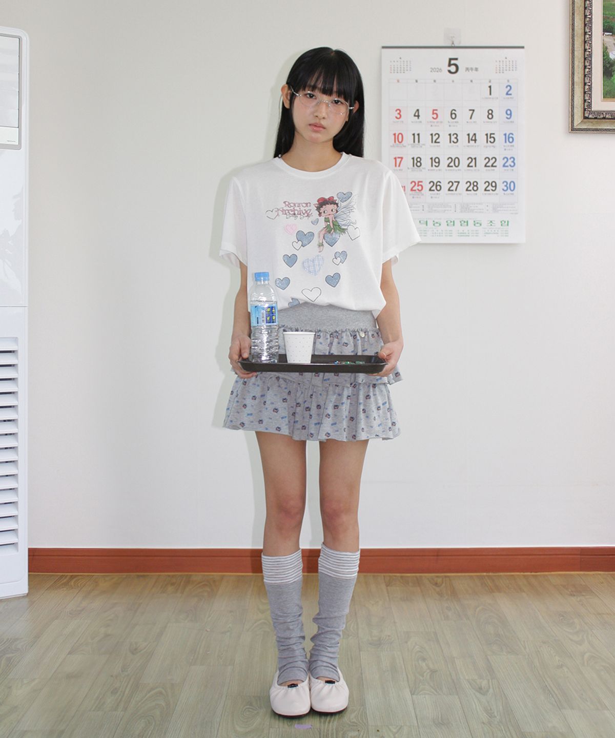 론론(RONRON) BETTY BOOP PATTERN PANTSKIRT GREY