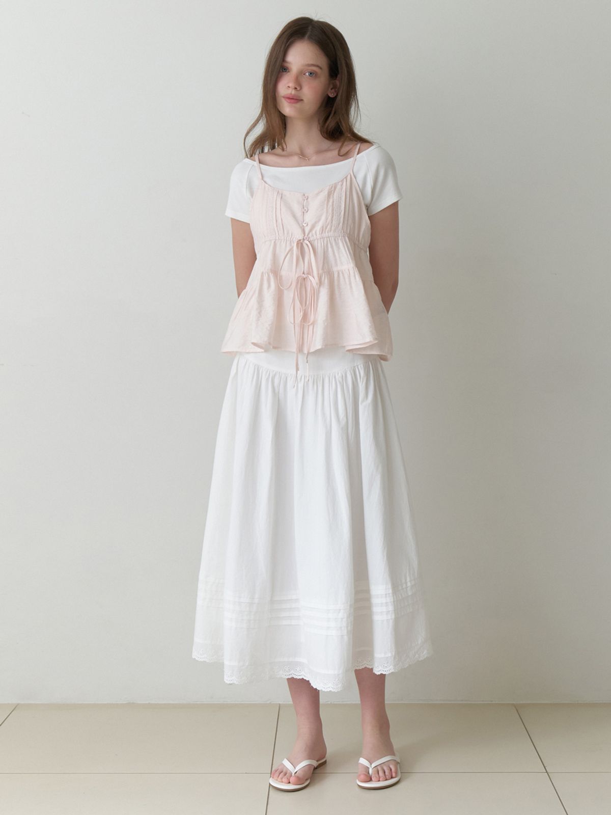 리엘(RE L) Vale lace pintuck skirt (white)