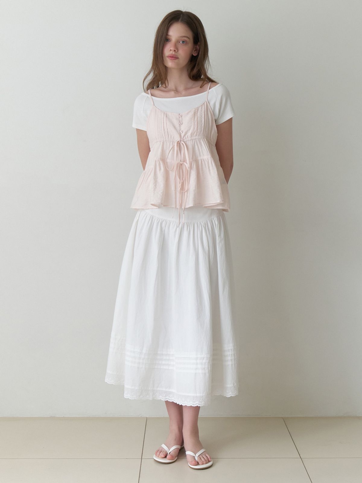 리엘(RE L) Vale lace pintuck skirt (white)