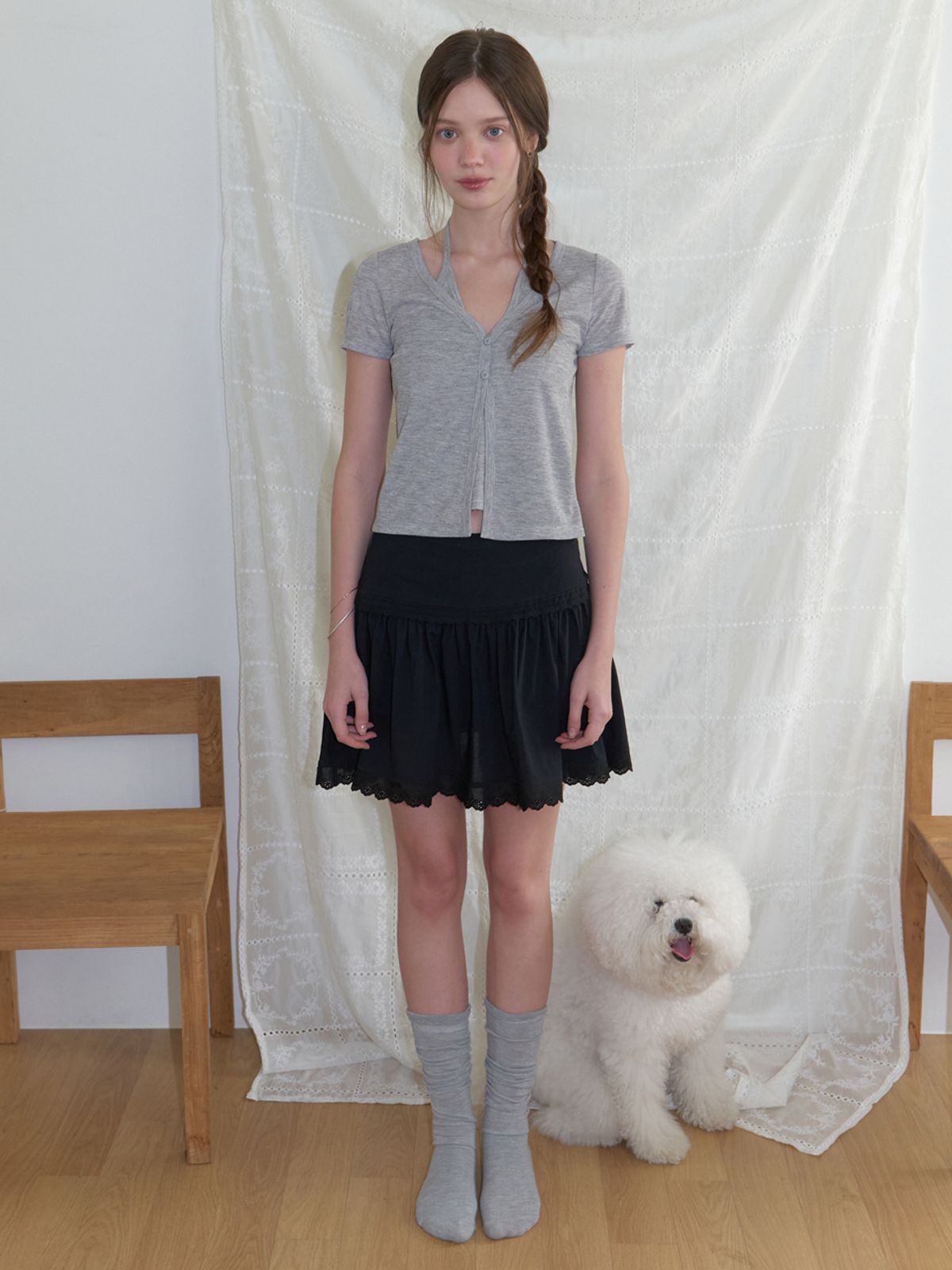 리엘(RE L) Berries lace mini skirt (black)