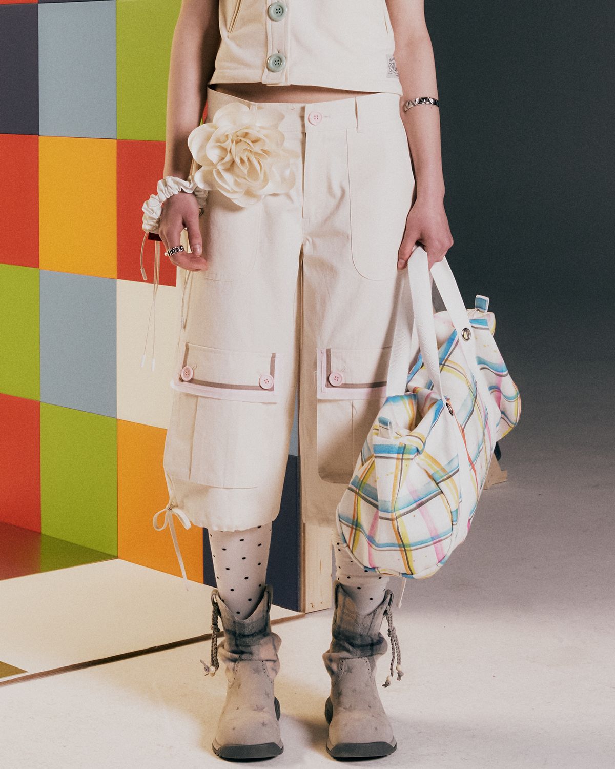더뮤지엄비지터(THEMUSEUMVISITOR) ROUND SHAPE PRINTING BOSTON BAG (CHECK)