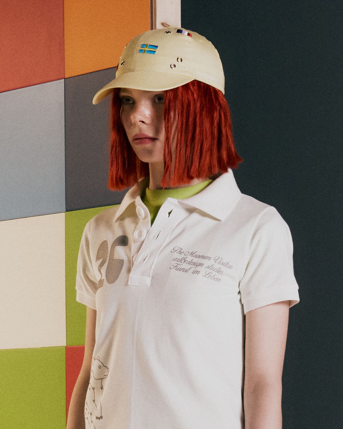 더뮤지엄비지터(THEMUSEUMVISITOR) FLAG EYELET BALL CAP (YELLOW)