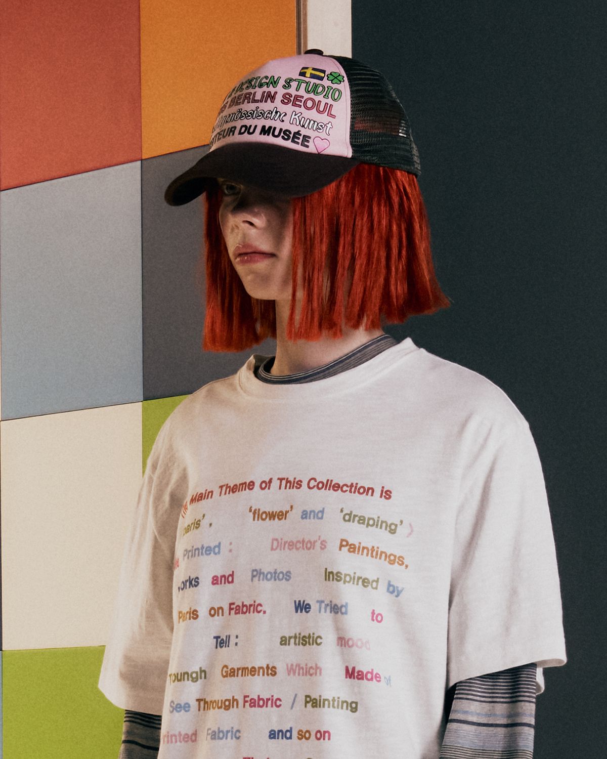 더뮤지엄비지터(THEMUSEUMVISITOR) COLOR TYPO 5 PANEL MESH CAP (KHAKI)