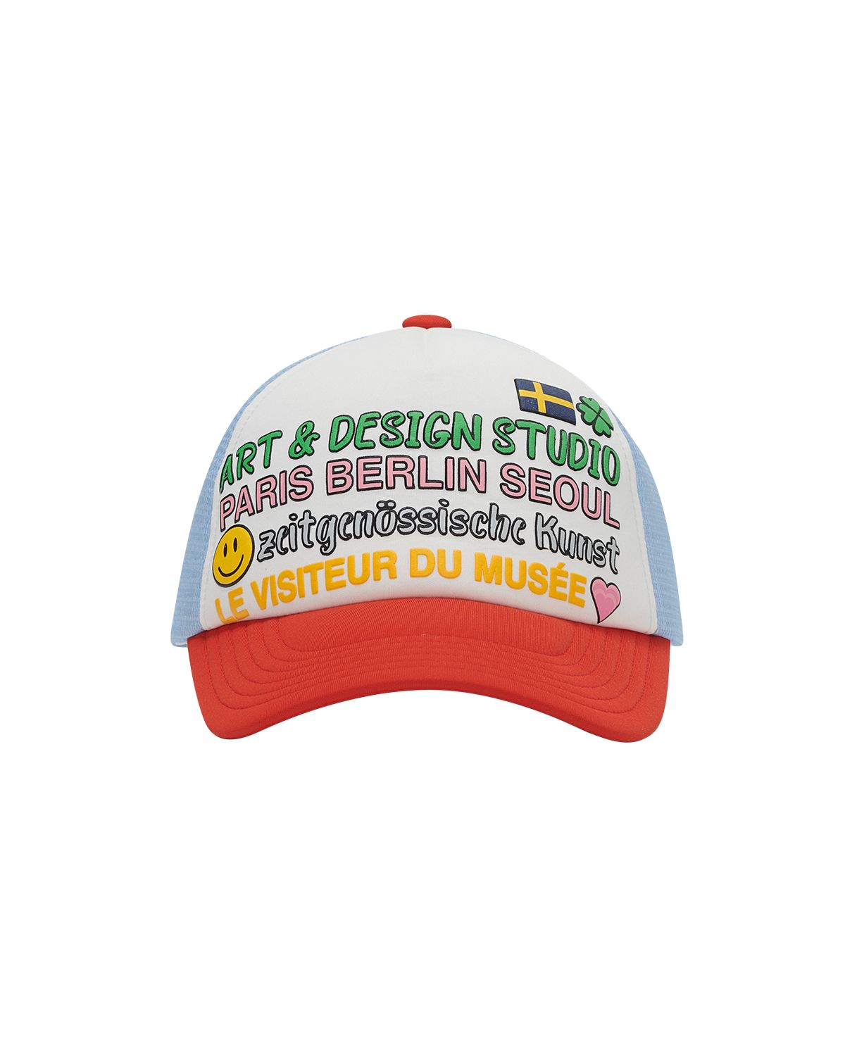 더뮤지엄비지터(THEMUSEUMVISITOR) COLOR TYPO 5 PANEL MESH CAP (SKY BLUE)