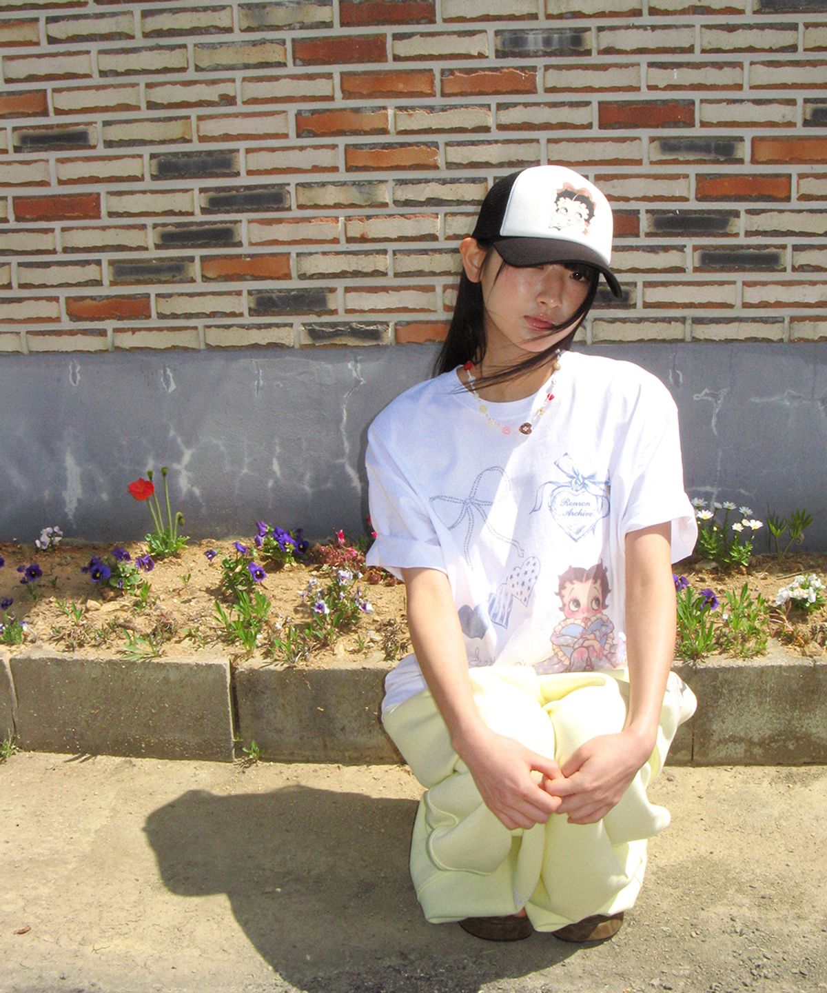 론론(RONRON) BETTY BOOP RIBBON MESH BALL CAP BLACK