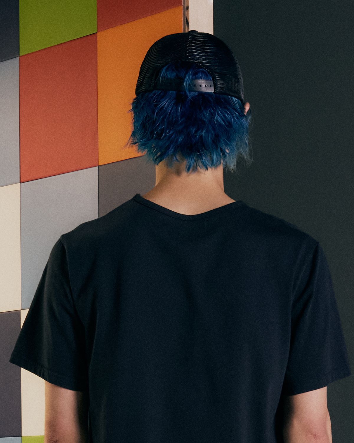 더뮤지엄비지터(THEMUSEUMVISITOR) COLOR TYPO 5 PANEL MESH CAP (NAVY)