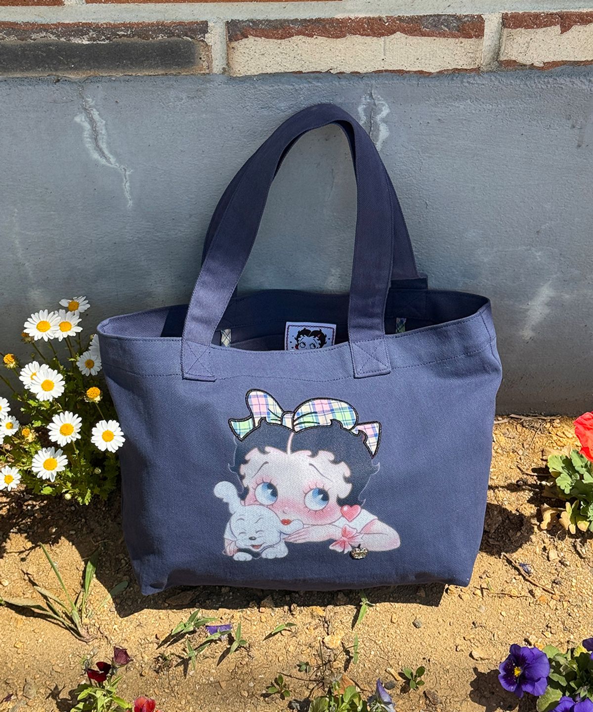 론론(RONRON) BETTY BOOP RIBBON APPLIQUE SWEAT SHOULDER BAG NAVY