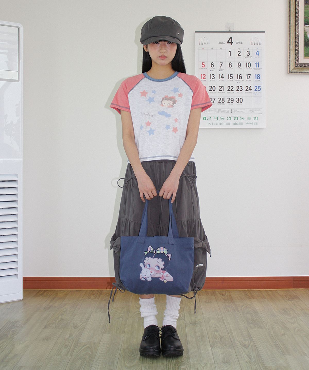 론론(RONRON) BETTY BOOP RIBBON APPLIQUE SWEAT SHOULDER BAG NAVY