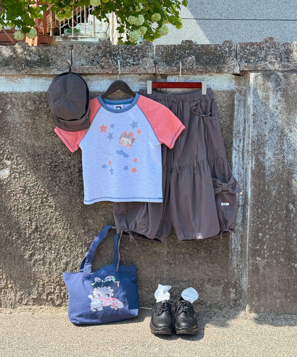 론론(RONRON) BETTY BOOP RIBBON APPLIQUE SWEAT SHOULDER BAG NAVY