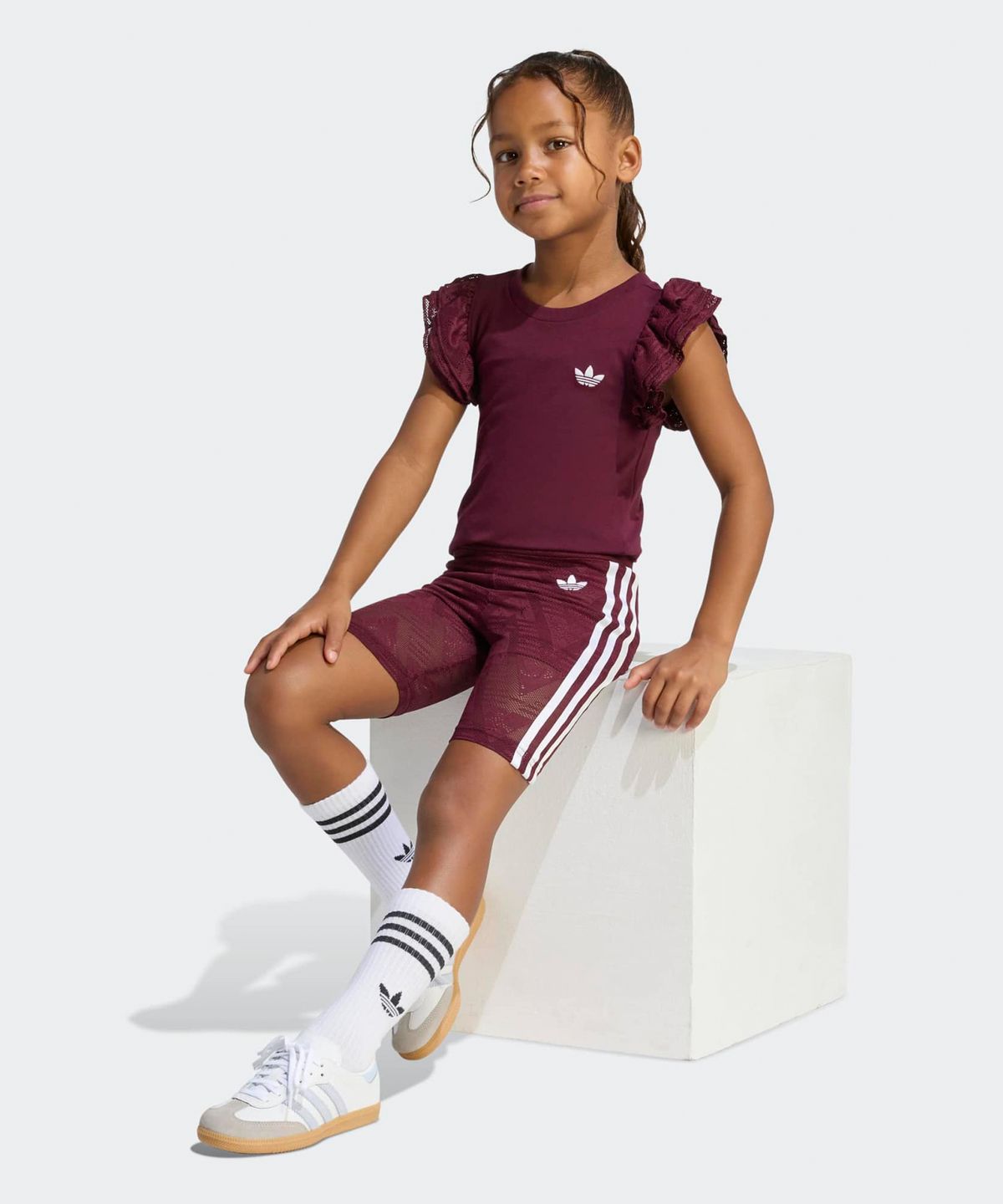 아디다스 키즈(ADIDAS KIDS) 레이스 사이클링 쇼츠 티 세트 키즈 - 버건디 / KC6796