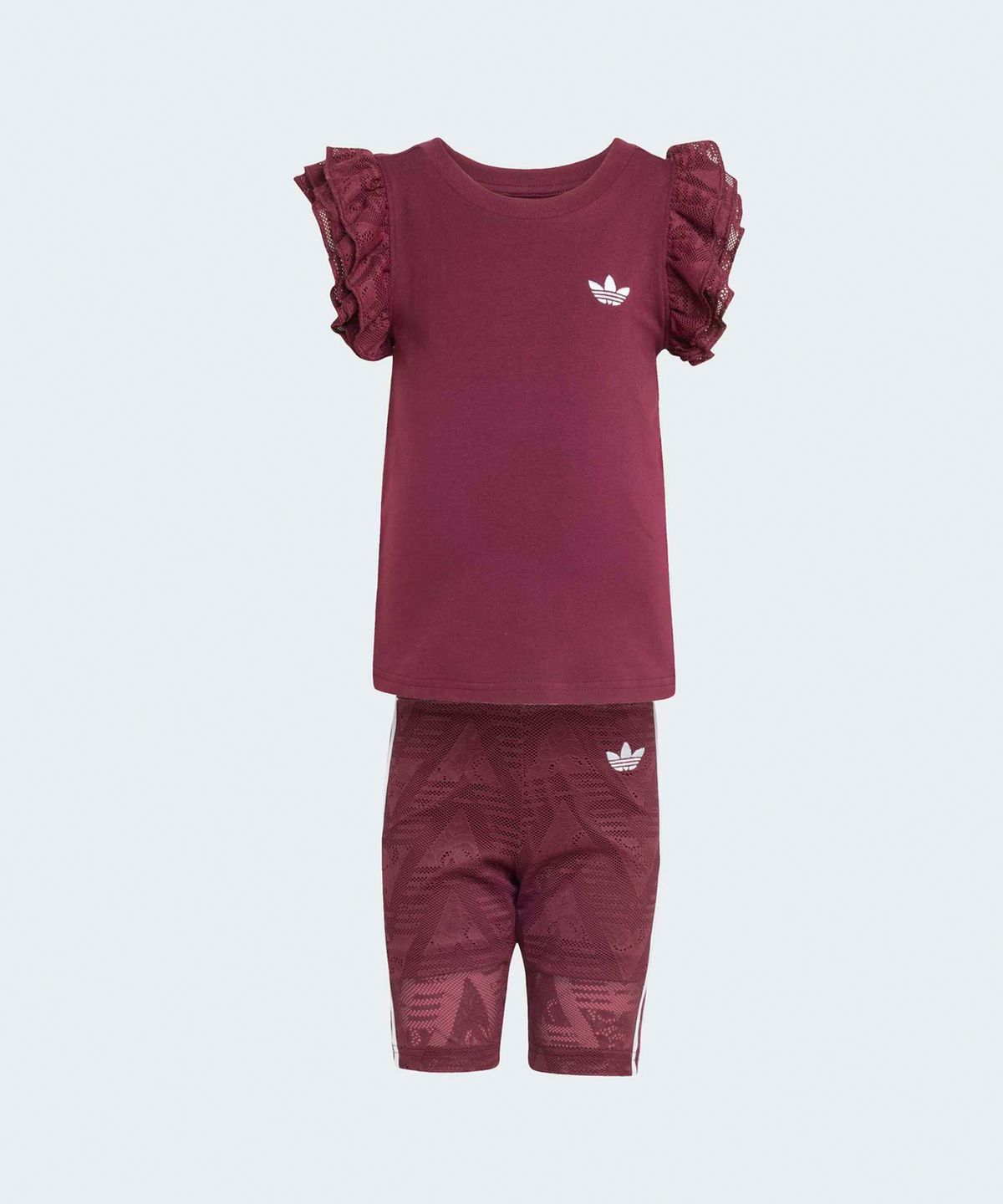 아디다스 키즈(ADIDAS KIDS) 레이스 사이클링 쇼츠 티 세트 키즈 - 버건디 / KC6796
