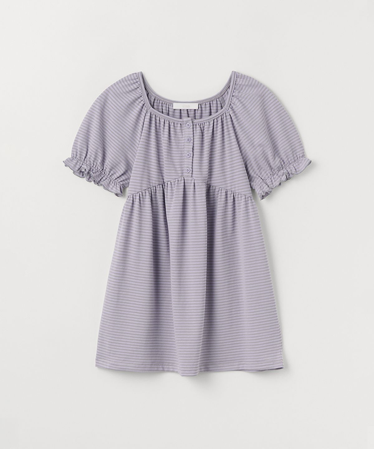 셀리테일즈(CELITAILS) SCOOP NECK STRIPE SHIRRING T-SHIRT_PURPLE