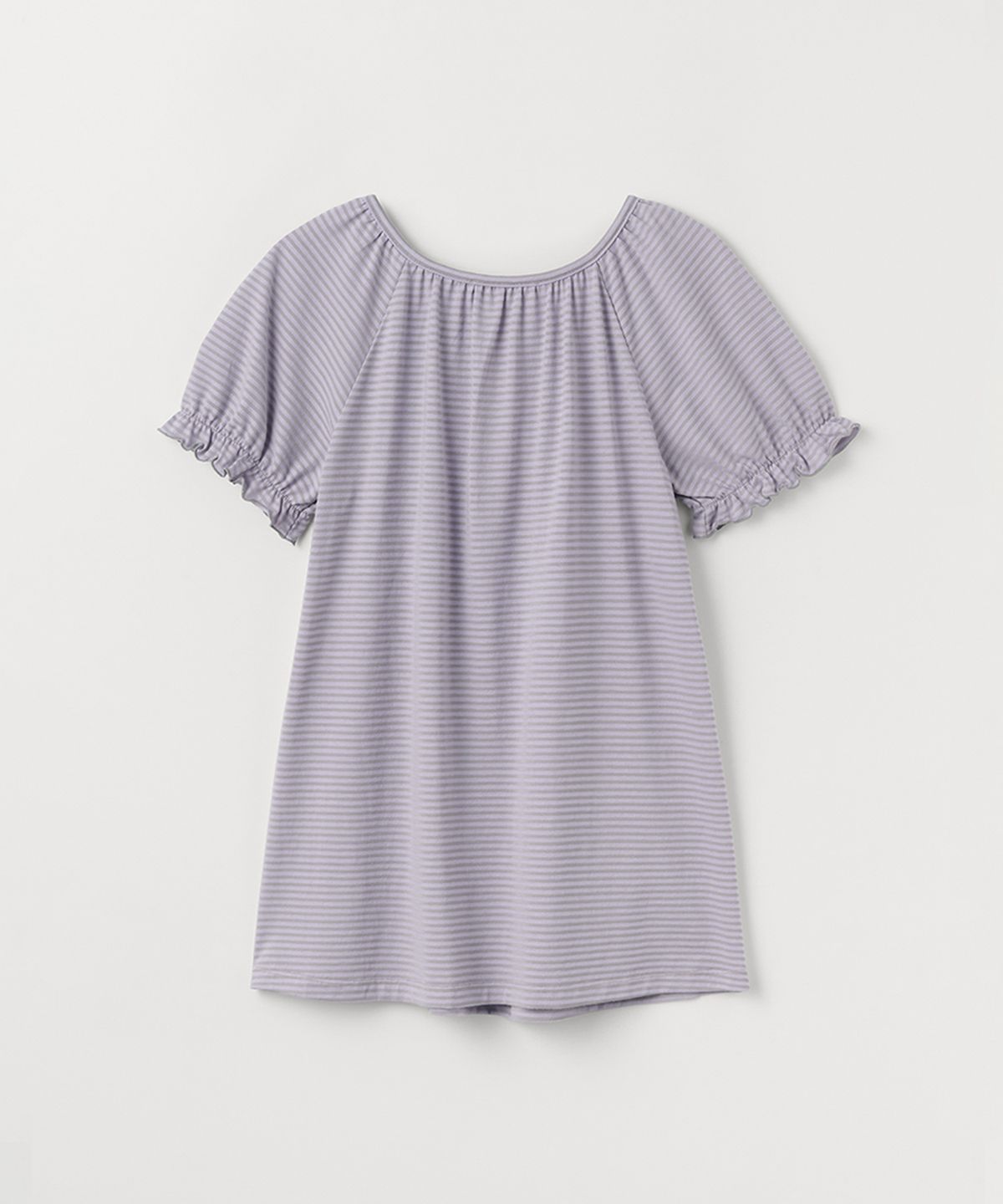 셀리테일즈(CELITAILS) SCOOP NECK STRIPE SHIRRING T-SHIRT_PURPLE