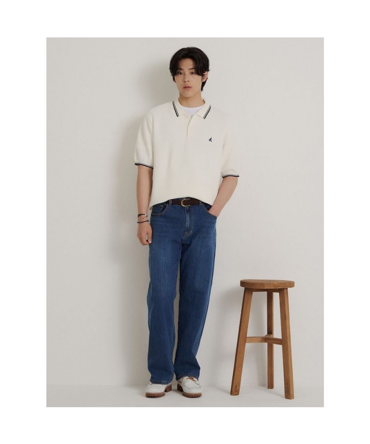 빈폴 멘(BEANPOLE MEN) 크로셰 티핑 칼라넥 니트  아이보리