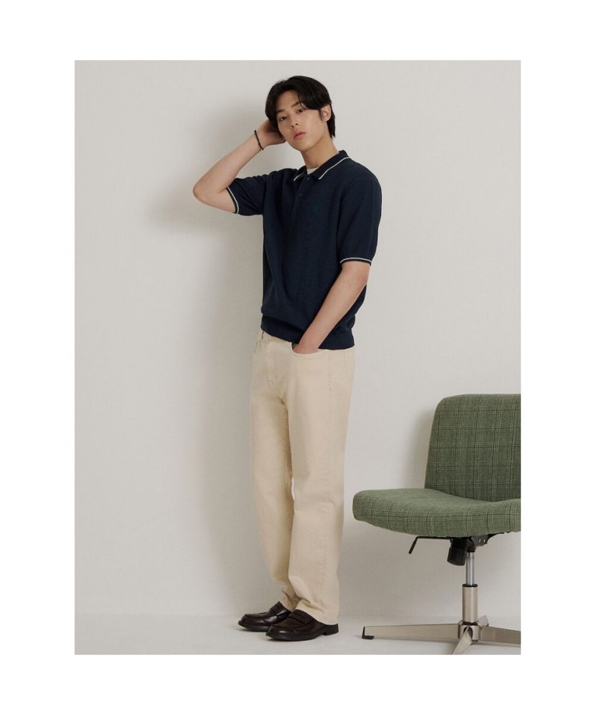 빈폴 멘(BEANPOLE MEN) 크로셰 티핑 칼라넥 니트  네이비