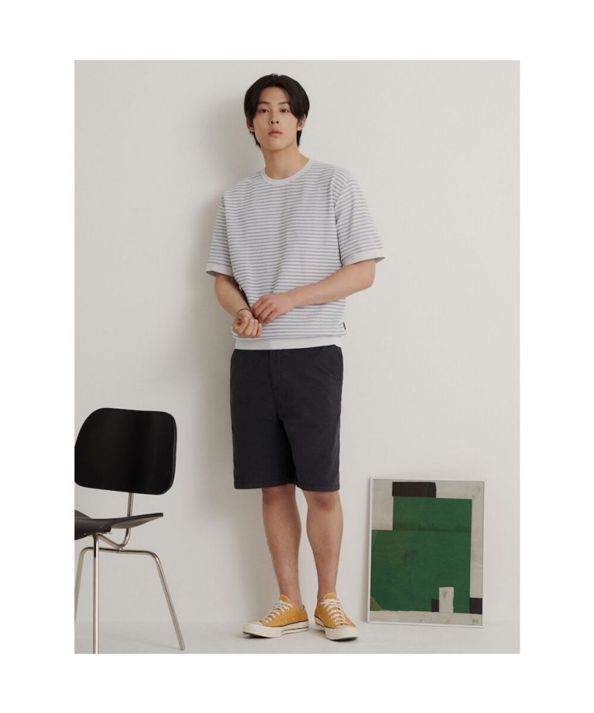 빈폴 멘(BEANPOLE MEN) 젠틀테크 캐주얼 핀스트라이프 라운드 니트  라이트 그레이
