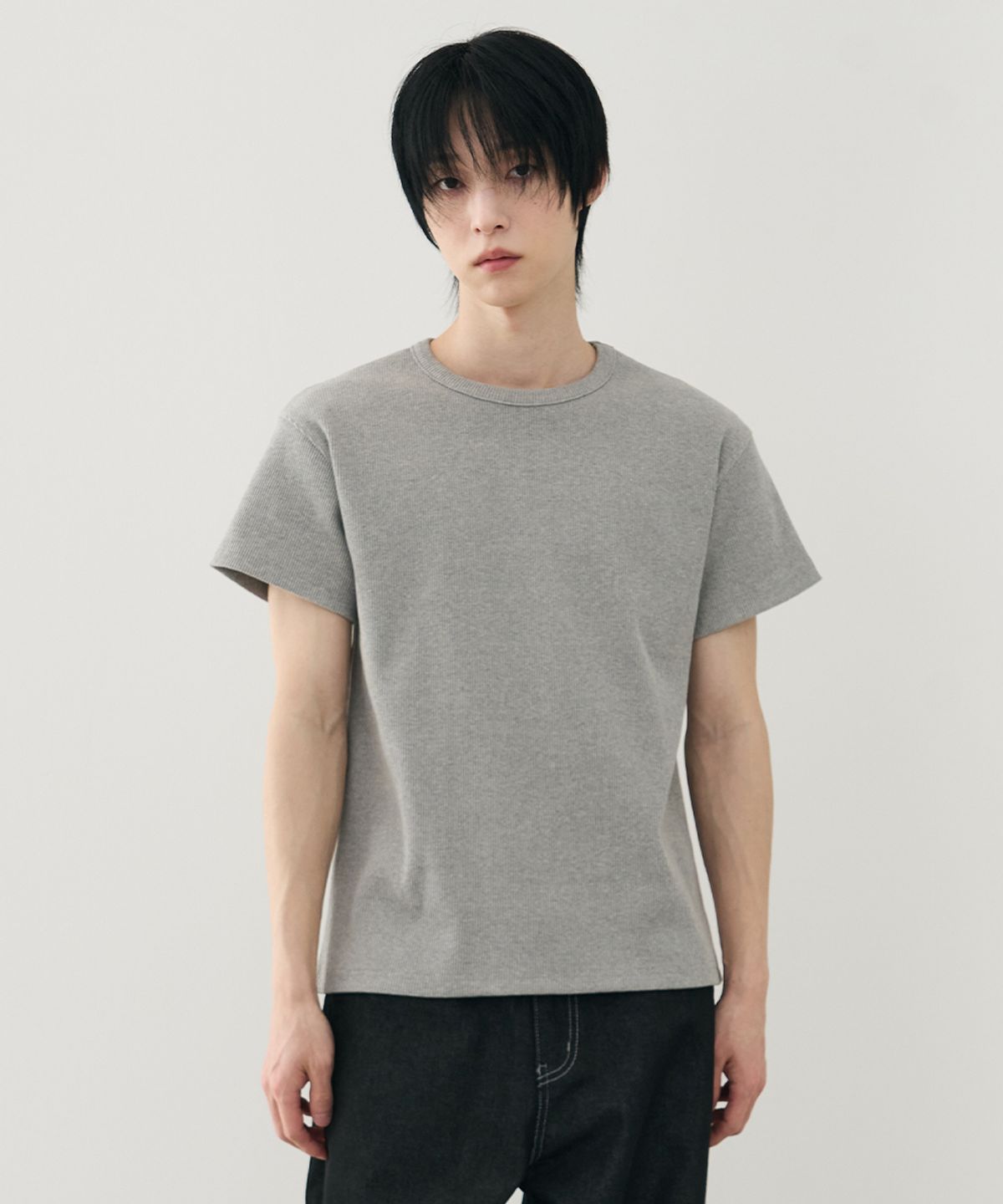 어레이드(ARRAYED) 리브드 숏슬리브 크롭 티셔츠 [WHITE]