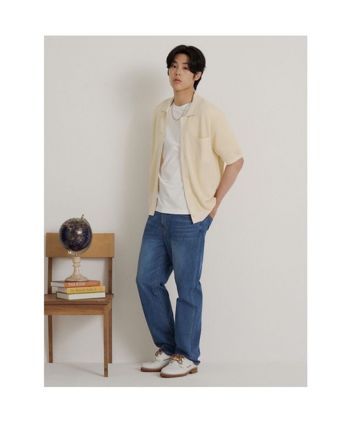 빈폴 멘(BEANPOLE MEN) 크로셰 반소매 칼라넥 카디건  아이보리