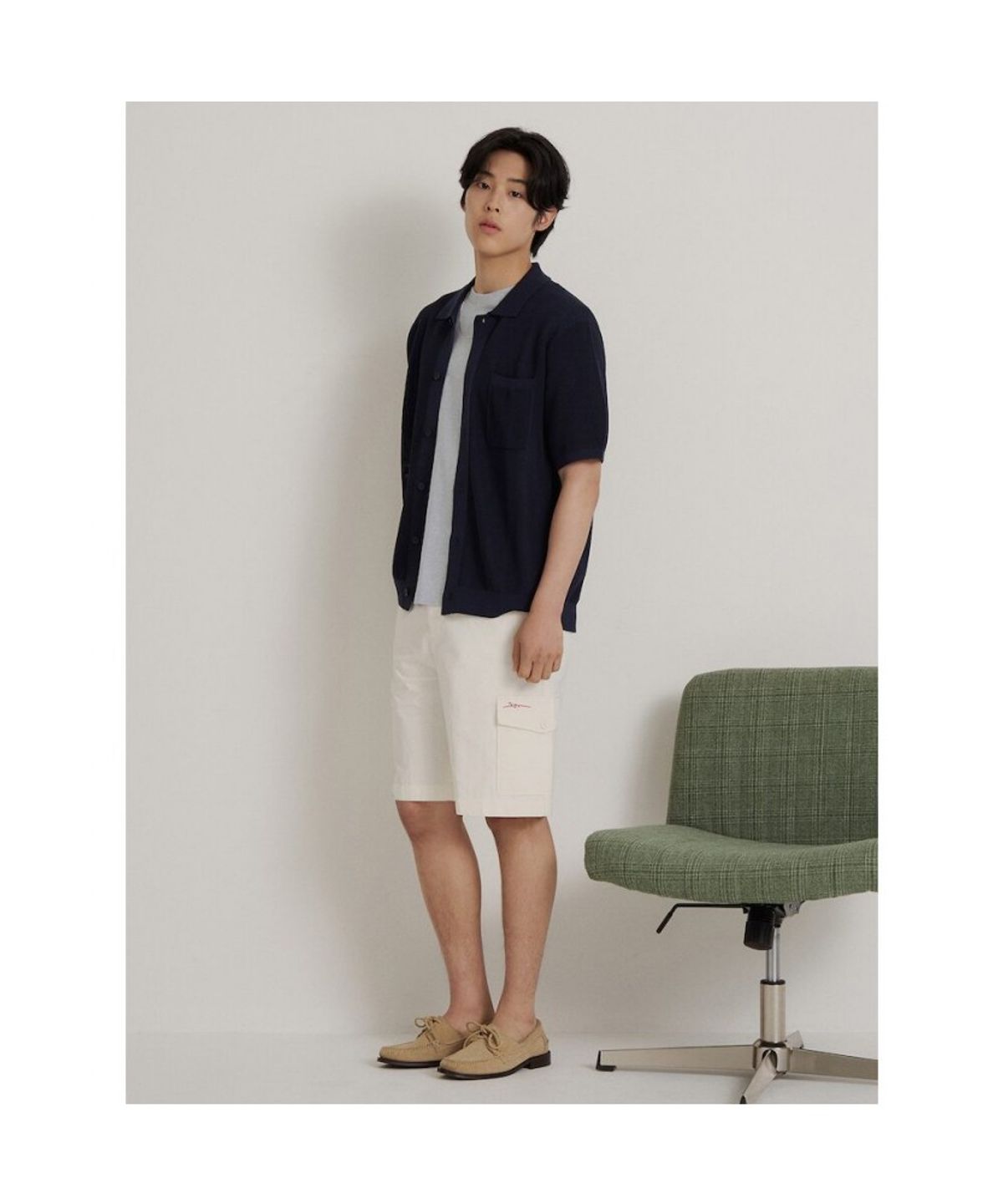 빈폴 멘(BEANPOLE MEN) 크로셰 반소매 칼라넥 카디건  네이비