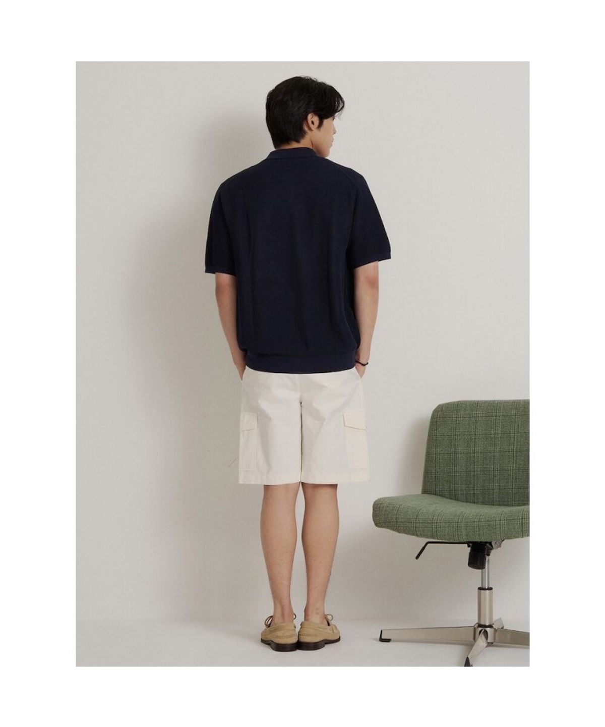 빈폴 멘(BEANPOLE MEN) 크로셰 반소매 칼라넥 카디건  네이비