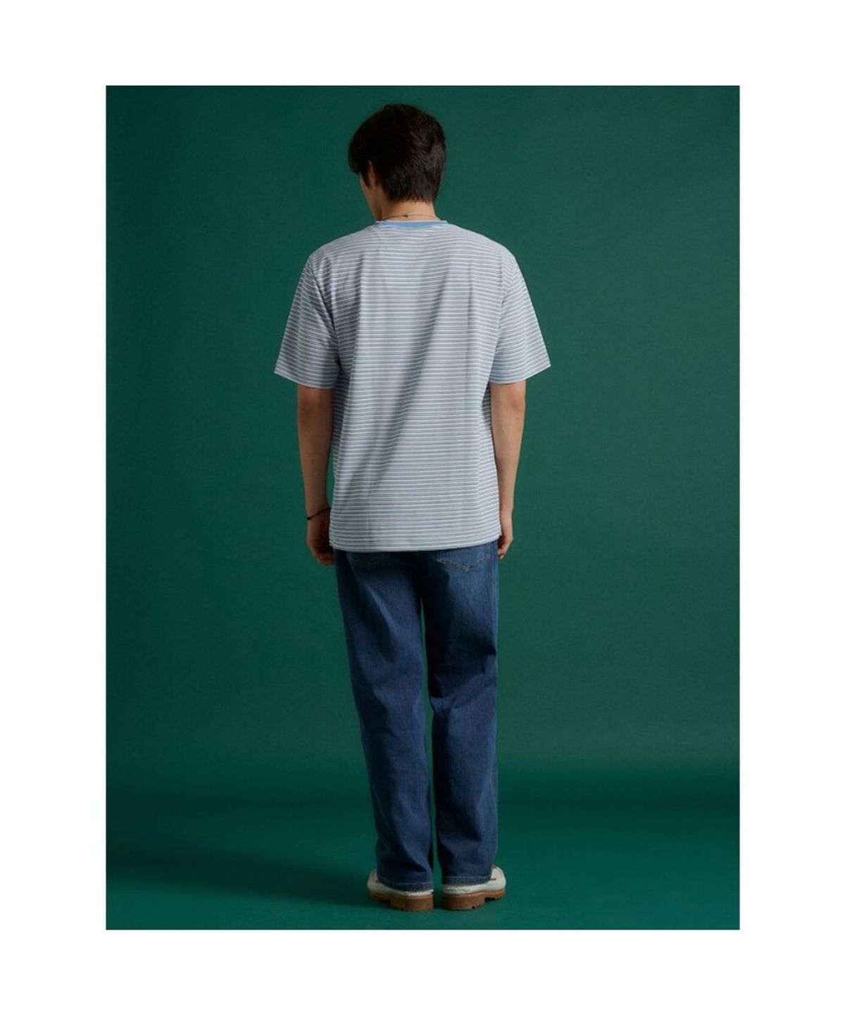 빈폴 멘(BEANPOLE MEN) 멀티 스트라이프 라운드넥 티셔츠  블루