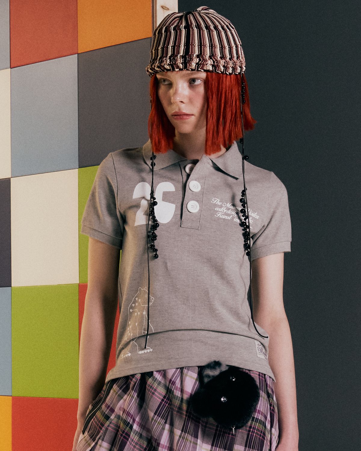 더뮤지엄비지터(THEMUSEUMVISITOR) W HEART BEAR PIQUE T-SHIRT (MELANGE GREY)