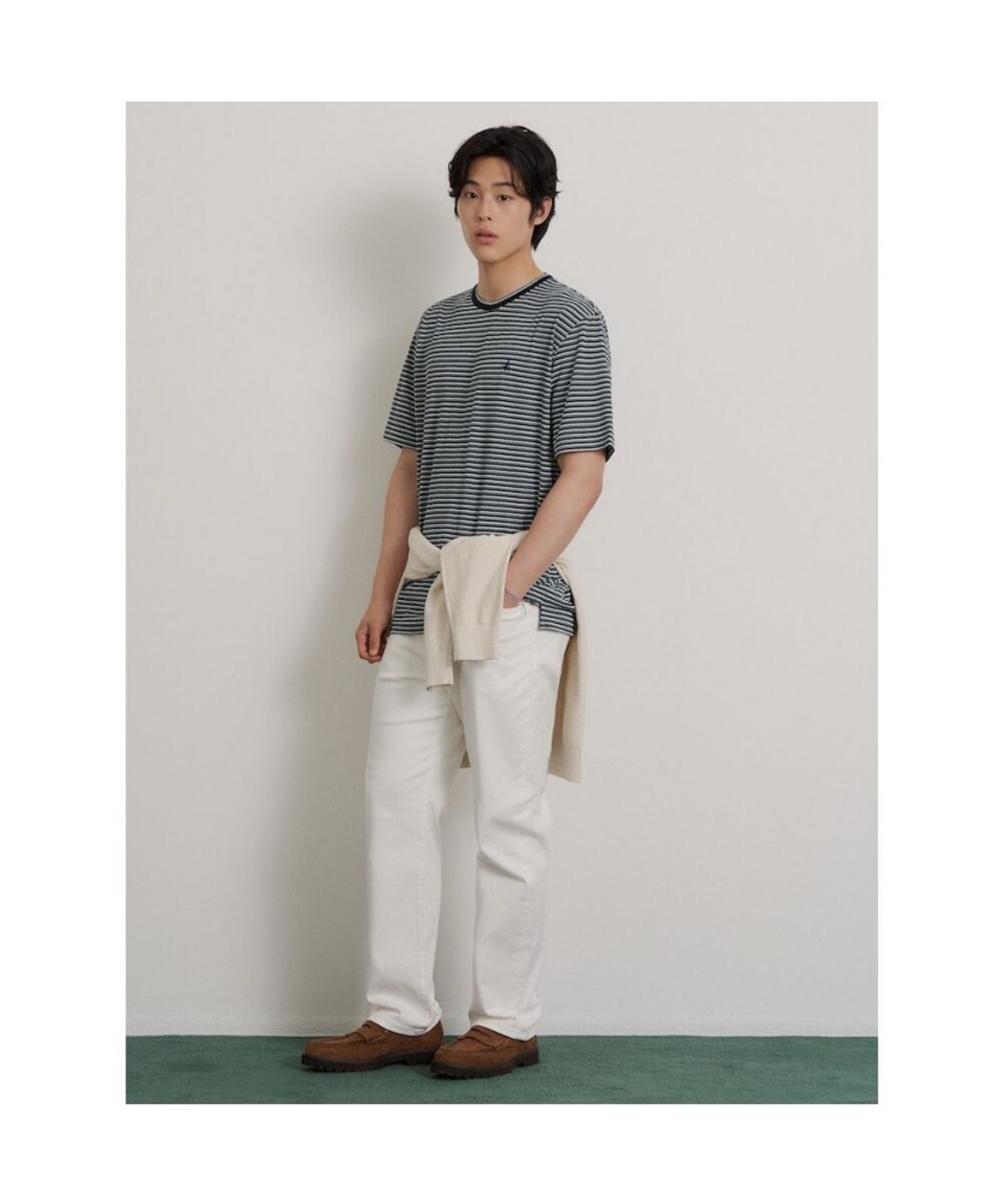 빈폴 멘(BEANPOLE MEN) 멀티 스트라이프 라운드넥 티셔츠  네이비
