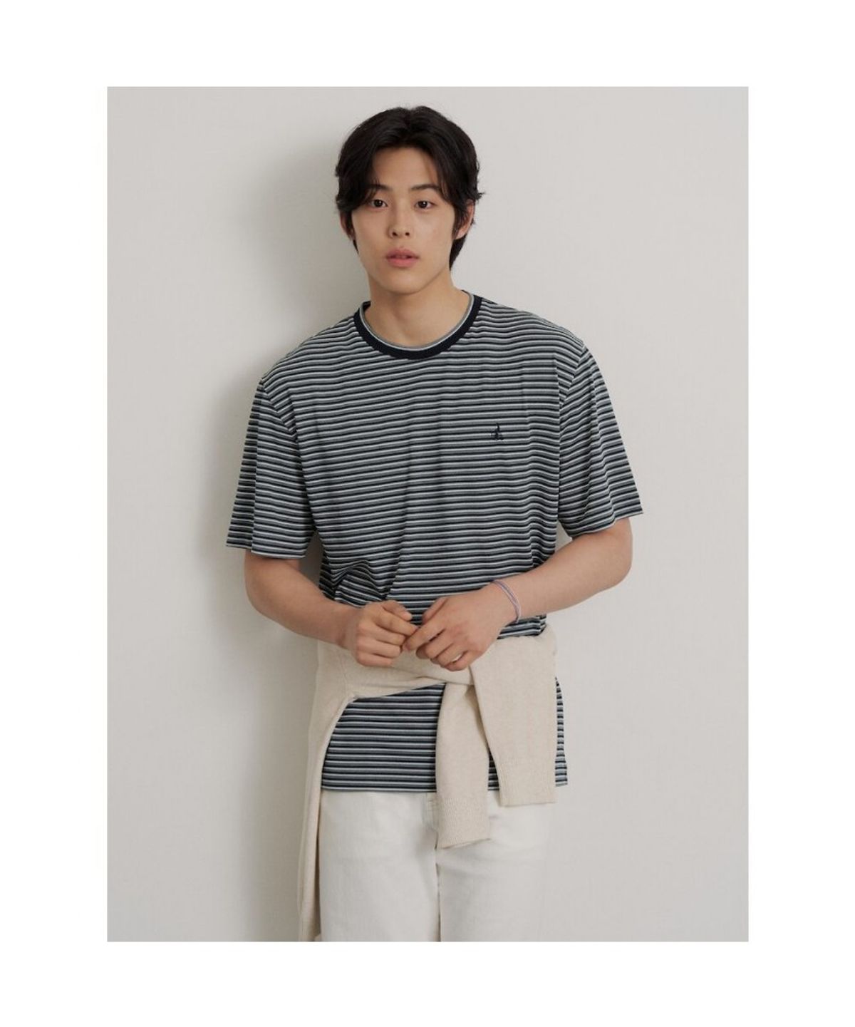 빈폴 멘(BEANPOLE MEN) 멀티 스트라이프 라운드넥 티셔츠  네이비