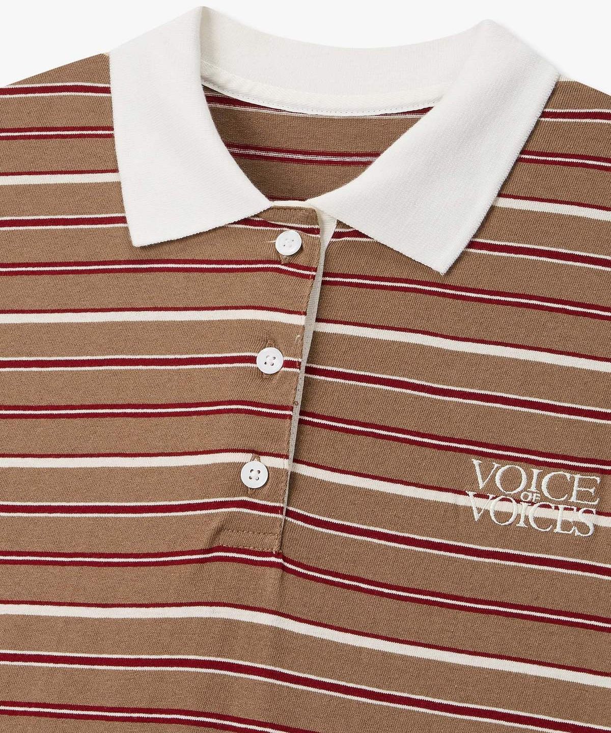 보브(VOICE OF VOICES) 우븐 믹스 스트라이프 카라 티셔츠_베이지 7156340005