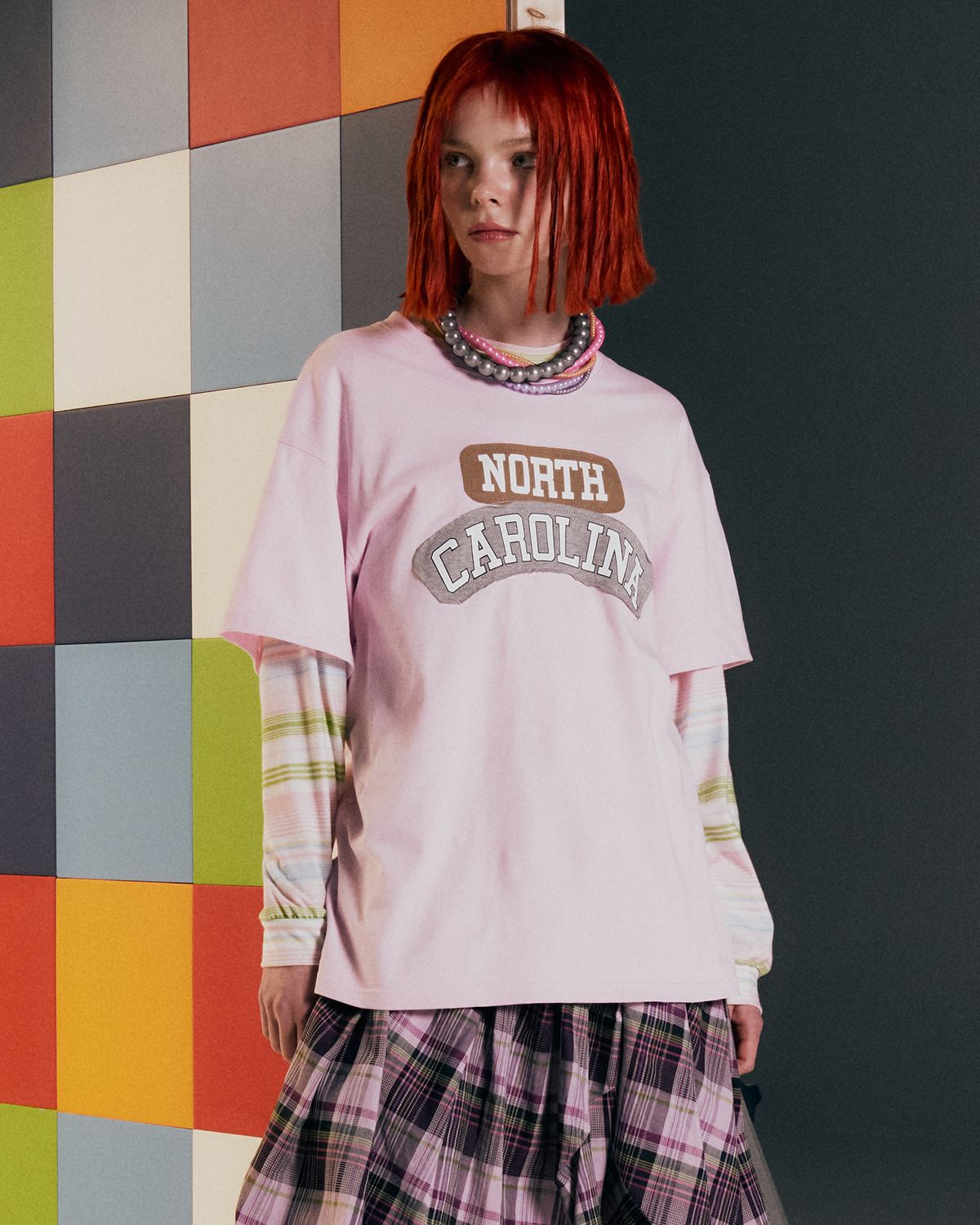 더뮤지엄비지터(THEMUSEUMVISITOR) NORTH CAROLINA OVERFIT T-SHIRT (PINK)