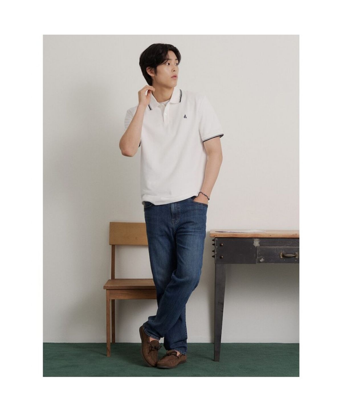 빈폴 멘(BEANPOLE MEN) 허니쿨 칼라넥 티셔츠  화이트