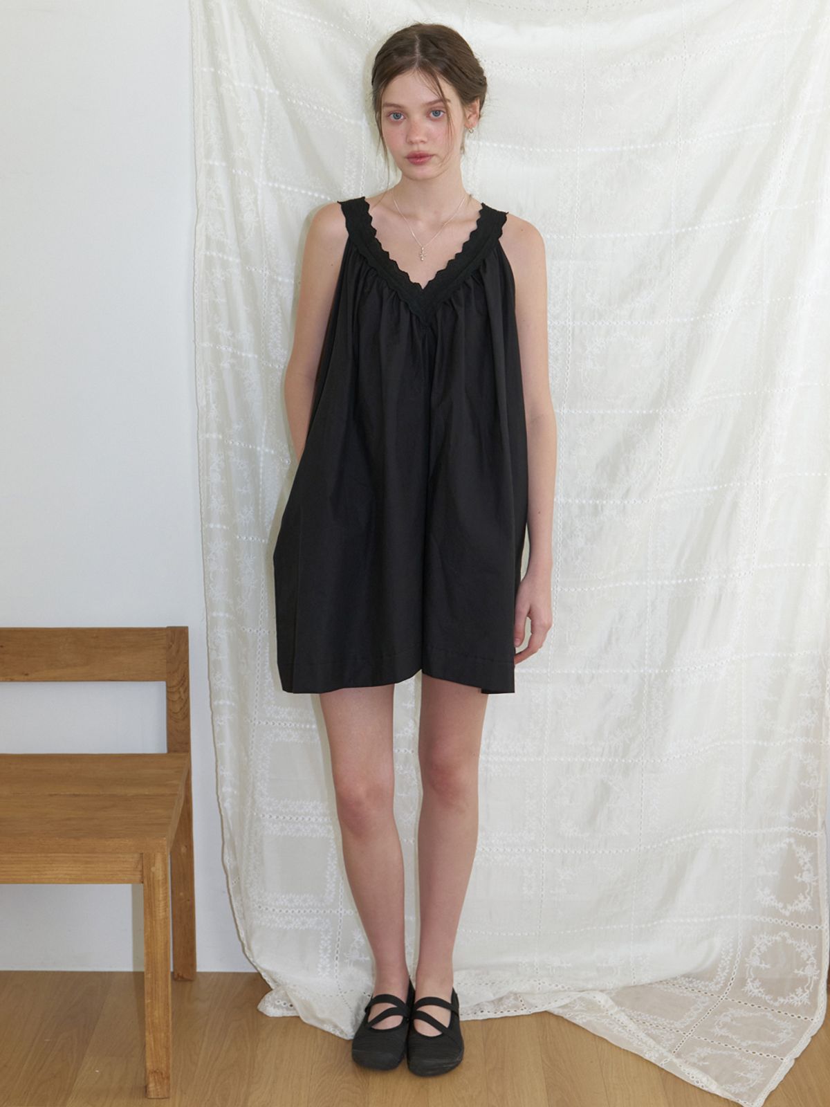 리엘(RE L) Veld lace mini dress (black)