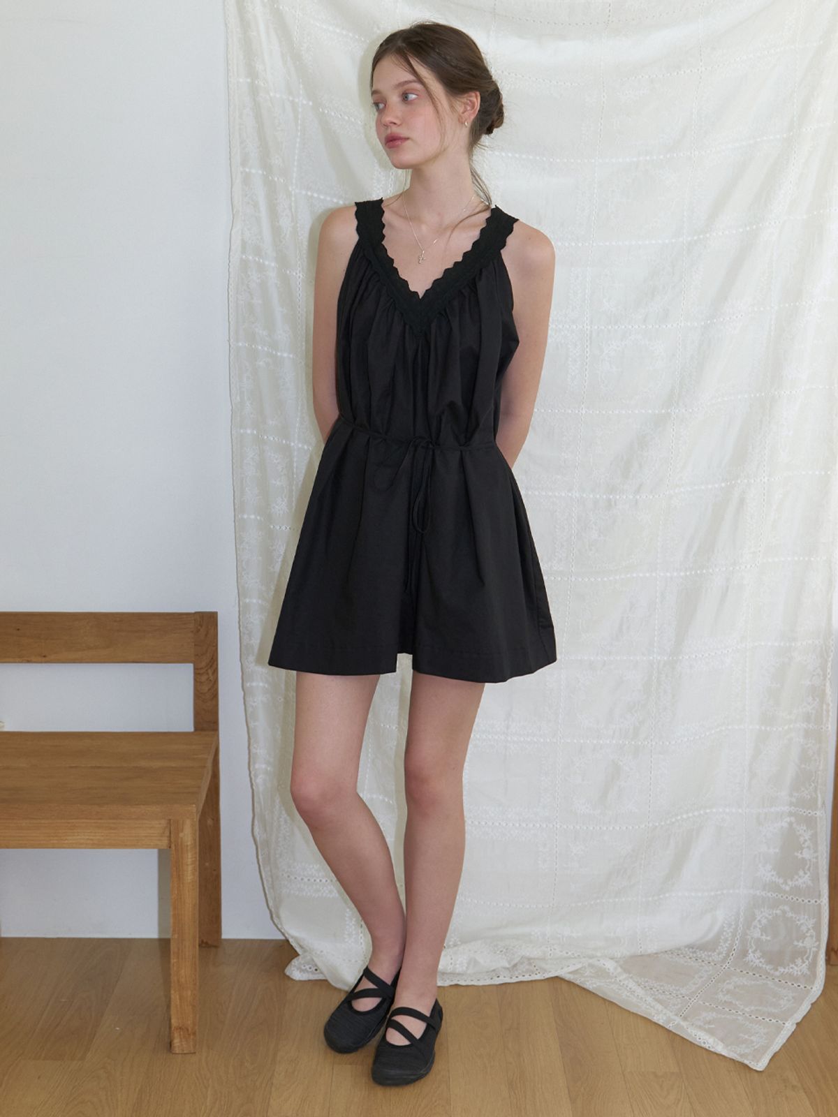 리엘(RE L) Veld lace mini dress (black)